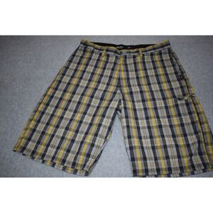 Vans Off The Wall Shorts Mens 32 Yellow Plaid Classic Skateboarding 11" Inseam